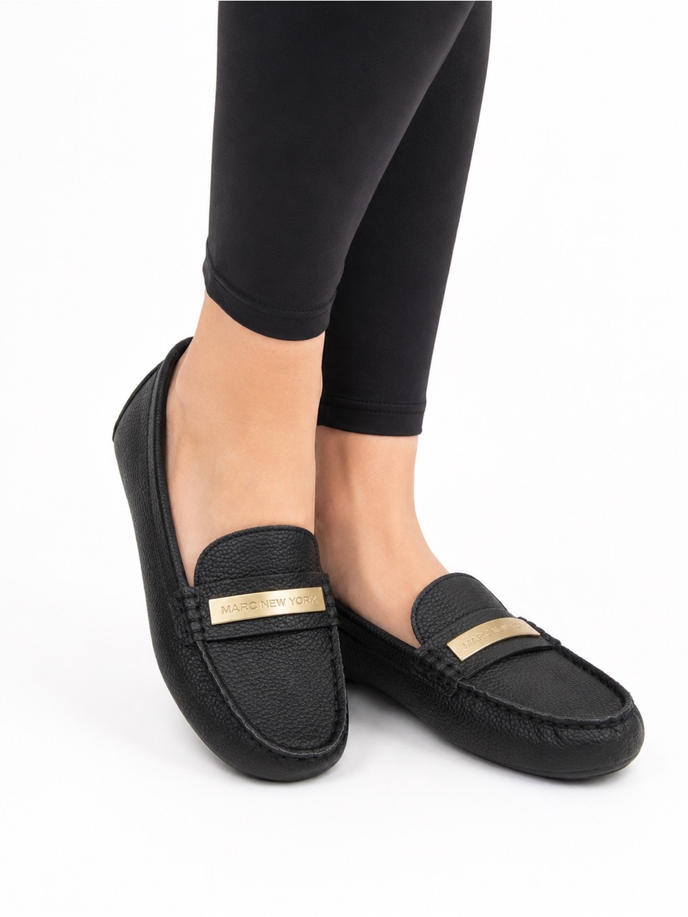 Size 7 Marc‎ New York Women’s Cyprus Driving Moc Loafers Black Gold